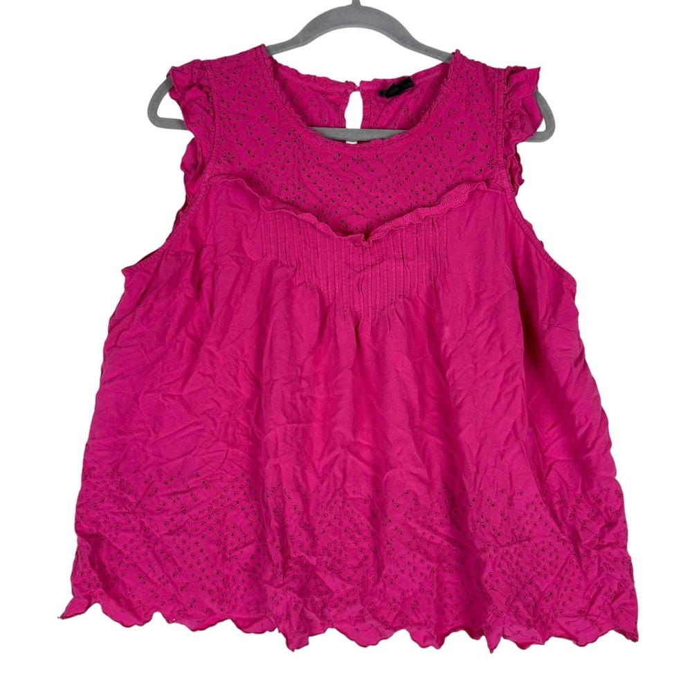 Torrid Blouse Womens 1 Pink Eyelet Embroidered Ruffle Cap Sleeve Tunic Top